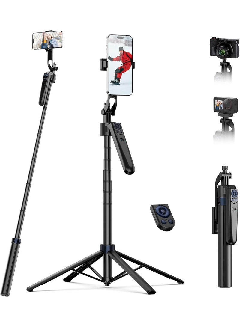 TELESIN 63" Smart Auto-Face Tracking Tripod with 360° Rotation, Remote & Gesture Control, No APP Needed, Compatible with Smartphone/Action Camera, Selfie Stick Tripod Stand for Video Live Streaming - Image 1